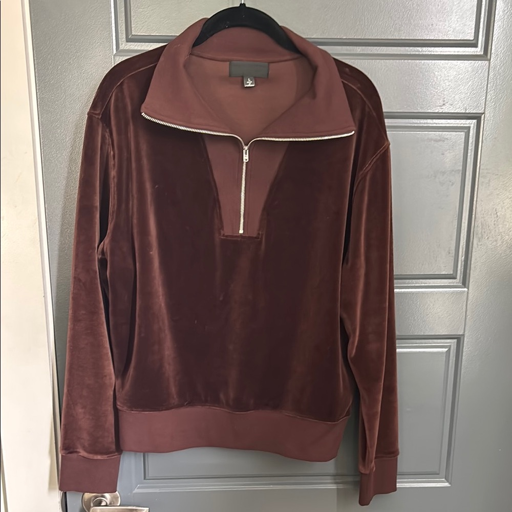 Nili Lotan Brown Velour Quarter-Zip Sweatshirt